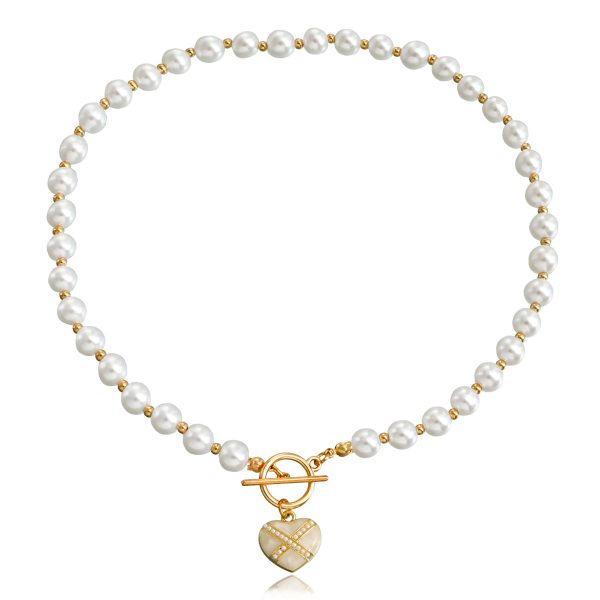 Pearl & Enamel 18K Gold-Plated Heart Pendant Choker Necklace Sale