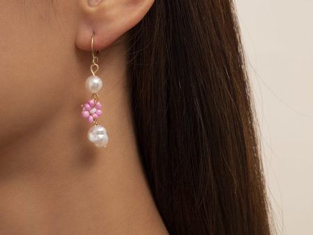 Pearl & Pink Howlite 18 Gold-Plated Flower Tiered Drop Earrings Online now