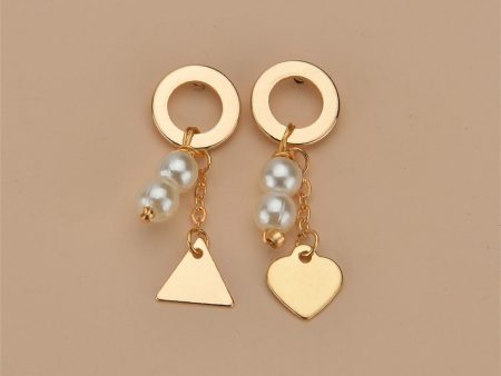 Pearl & 18K Gold-Plated Heart Triangle Mismatching Drop Earrings Online