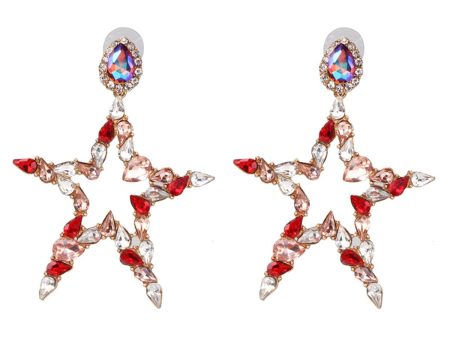 Red Crystal & Cubic Zirconia Open Star Drop Earrings Supply