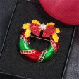 Red Cubic Zirconia & Enamel 18K Gold-Plated Christmas Bow Wreath Brooch Supply