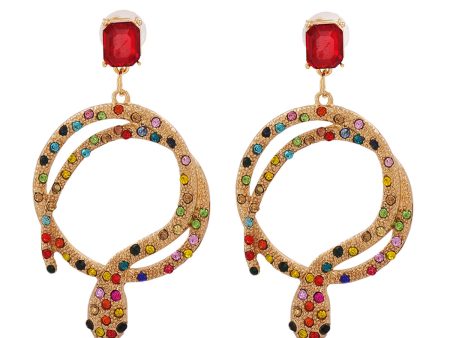 Red Crystal & Multicolor Cubic Zirconia Round Snake Drop Earrings Online