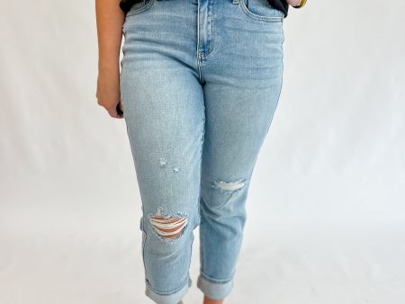 [Judy Blue] Mid Waist Boyfriend Cuffed Denim Online