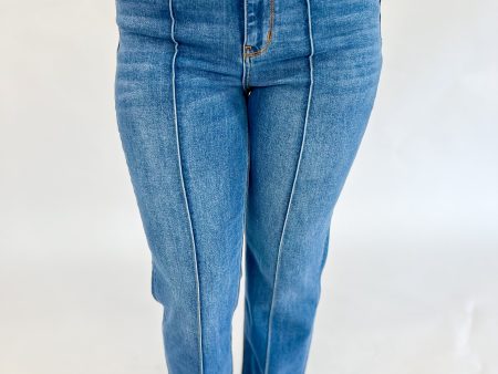 [Judy Blue] High Waist Front Seam Cuffed Straight Denim Fashion