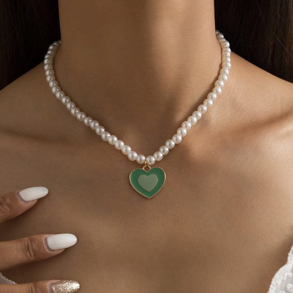 Pearl & Green Enamel 18K Gold-Plated Heart Pendant Beaded Necklace Online Hot Sale