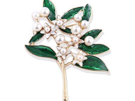 Pearl & Green Enamel 18K Gold-Plated Gardenia Brooch For Discount