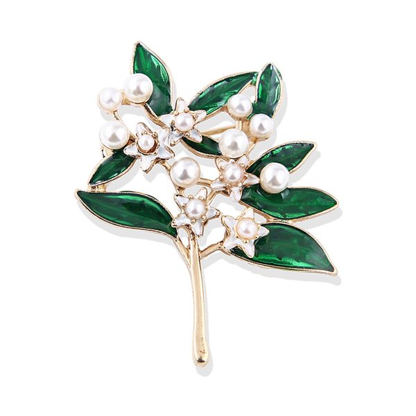 Pearl & Green Enamel 18K Gold-Plated Gardenia Brooch For Discount