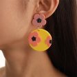 Yellow & Pink Floral Disc Drop Earrings Online now