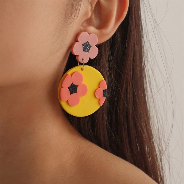 Yellow & Pink Floral Disc Drop Earrings Online now