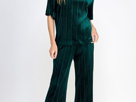 Velvet Pleated Pants-Green Cheap