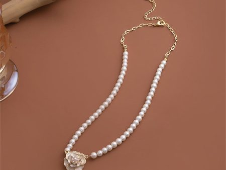 Pearl & Enamel 18K Gold-Plated Camellia Pendant Necklace For Sale