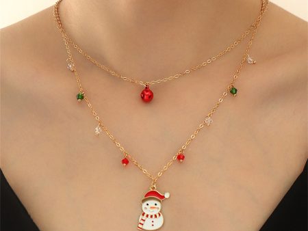 Red Crystal & White Enamel Snowman Bell Layered Pendant Necklace Online Hot Sale