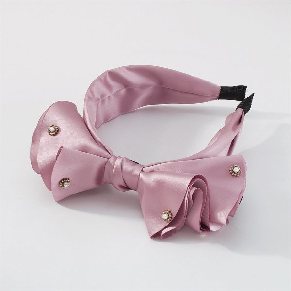 Pink Polyster & Pearl Bow-Accent Hard Headband Online Hot Sale