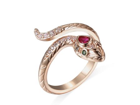 Red Crystal & Cubic Zirconia Snake Adjustable Bypass Ring For Discount