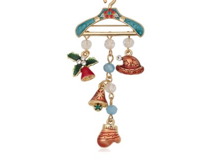 Blue Cubic Zirconia & Enamel 18K Gold-Plated Christmas Icon Charm Hanger Brooch Supply