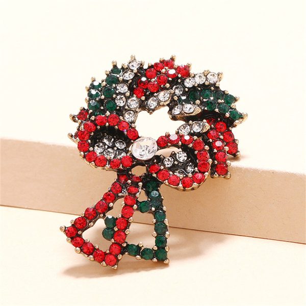 Red Cubic Zirconia & 18K Gold-Plated Christmas Wreath Brooch Cheap