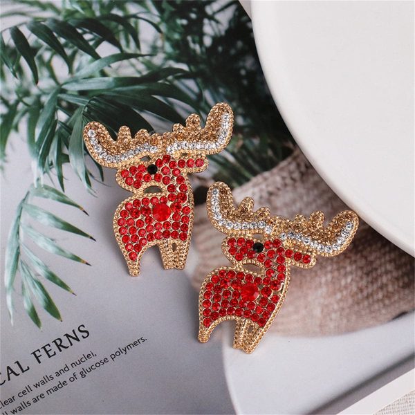 Red Cubic Zirconia & 18K Gold-Plated Reindeer Stud Earrings Online Hot Sale