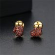 Red Cubic Zirconia & 18K Gold-Plated Mismatch Gloves Stud Earrings Cheap