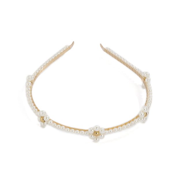 Pearl & 18K Gold-Plated Floral Station Hard Headband Cheap