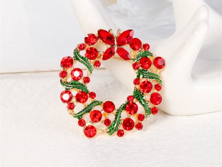 Red Crystal & Green Enamel Butterfly Wreath Brooch Sale