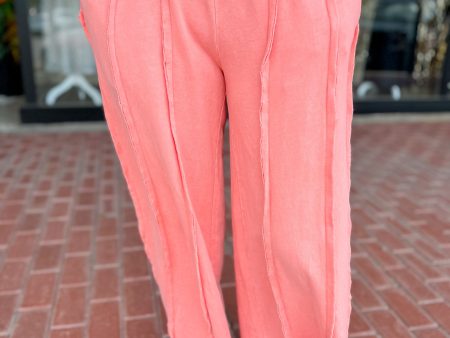 Mineral Washed Peach Coral Pants on Sale