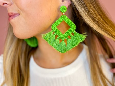 [Jess Lea] Ellie Fringe Drop Earrings-Lime For Sale