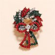 Red Cubic Zirconia & 18K Gold-Plated Christmas Wreath Brooch Cheap