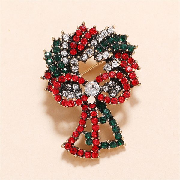 Red Cubic Zirconia & 18K Gold-Plated Christmas Wreath Brooch Cheap