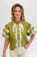 [THML] Olive Elegance Embroidered Top on Sale