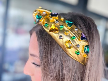 [Brianna Cannon] Gold Mardi Gras Headband-Beads and Crystals Hot on Sale