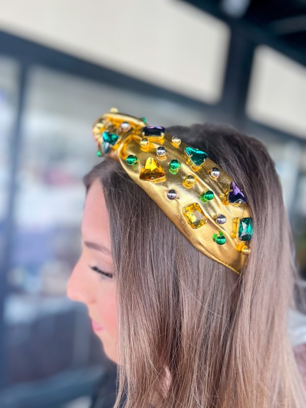 [Brianna Cannon] Gold Mardi Gras Headband-Beads and Crystals Hot on Sale