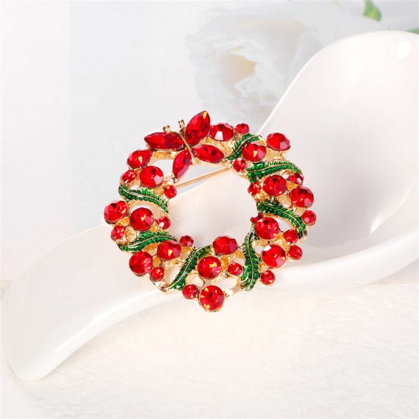 Red Crystal & Green Enamel Butterfly Wreath Brooch Sale