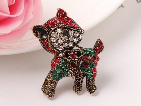 Red Cubic Zirconia & 18K Gold-Plated Reindeer Brooch on Sale