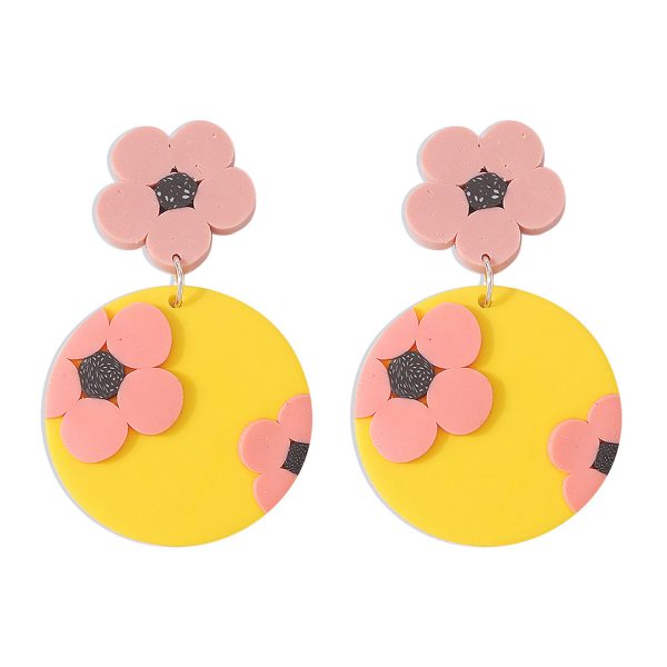 Yellow & Pink Floral Disc Drop Earrings Online now