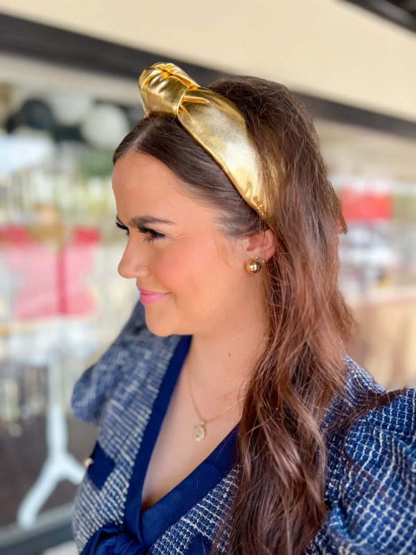 [Brianna Cannon] Gold Puff Knotted Headband-Gold Online Sale