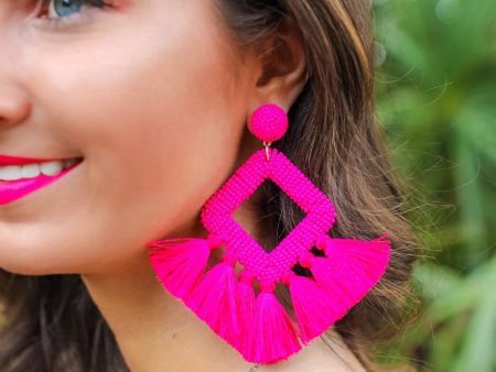 [Jess Lea] Ellie Fringe Drop Earrings-Hot Pink Sale