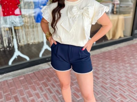 Pretty Little Pearl Pleated Shorts-Navy Discount