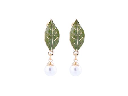 Pearl & Green Enamel 18K Gold-Plated Leaf Drop Earrings Online Sale