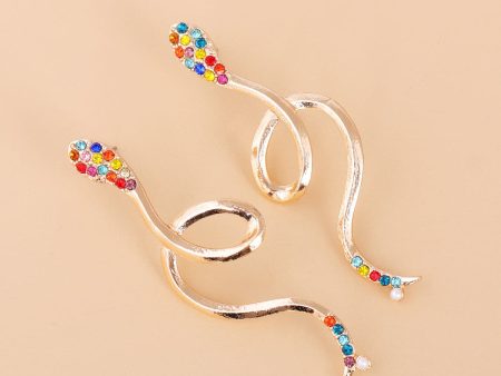 Red Multicolor Cubic Zirconia & 18K Gold-Plated Snake Drop Earrings For Discount