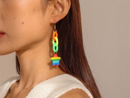 Rainbow Acrylic & 18K Gold-Plated Chain Star Drop Earrings Hot on Sale