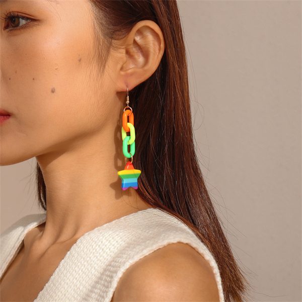 Rainbow Acrylic & 18K Gold-Plated Chain Star Drop Earrings Hot on Sale