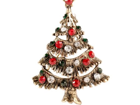 Red Cubic Zirconia & 18K Gold-Plated Christmas Tree Brooch Discount