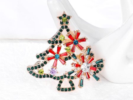 Red Crystal & Green Cubic Zirconia Open Christmas Tree Brooch Cheap