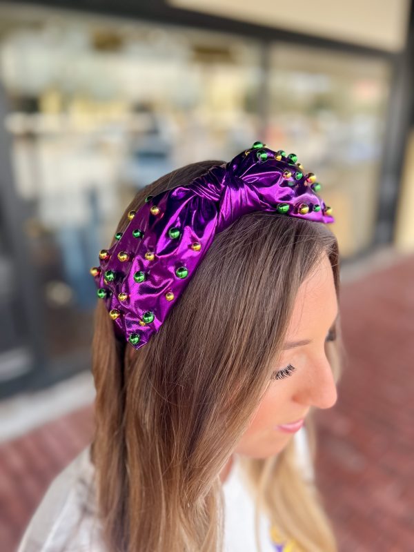 [Brianna Cannon] Purple Mardi Gras Bow Headband on Sale