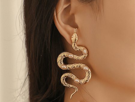 Pearl & 18K Gold-Plated Snake Drop Earrings Online Sale