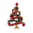 Red Cubic Zirconia & 18K Gold-Plated Christmas Tree Brooch Online Sale