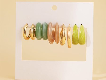 Colored Resin & 18K Gold-Plated Hoop Earring Set Sale