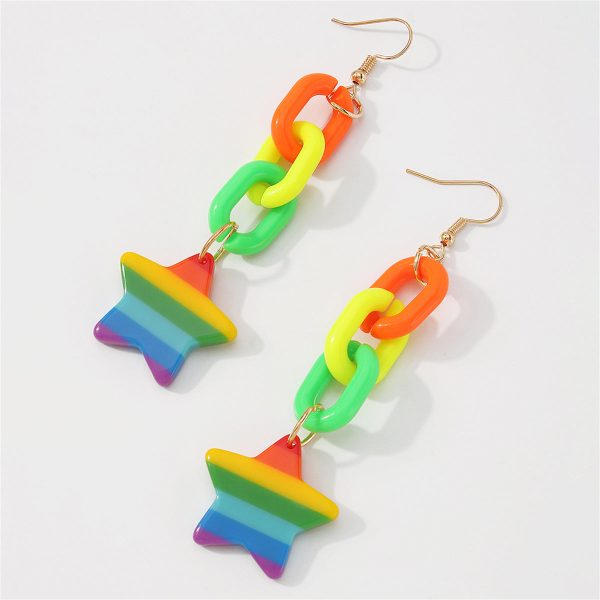 Rainbow Acrylic & 18K Gold-Plated Chain Star Drop Earrings Hot on Sale