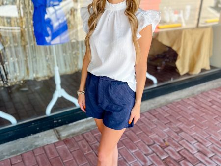 Sailboat Days Ruffle Knit Shorts-Navy For Sale