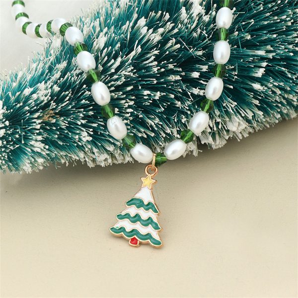 Pearl & Green Enamel Acrylic 18K Gold-Plated Festive Tree Pendant Necklace Discount